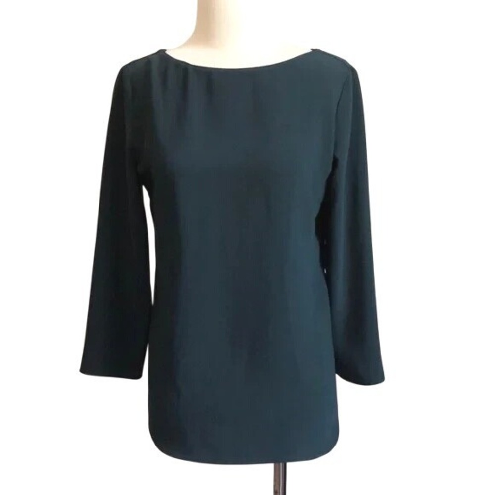 AMANDA UPRICHARD Women's Small Dark Teal 3/4 Sleeve V Back Blouse Feminine